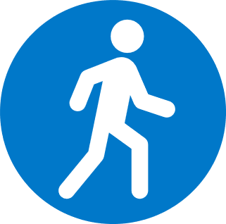 blue circle with icon of person walking